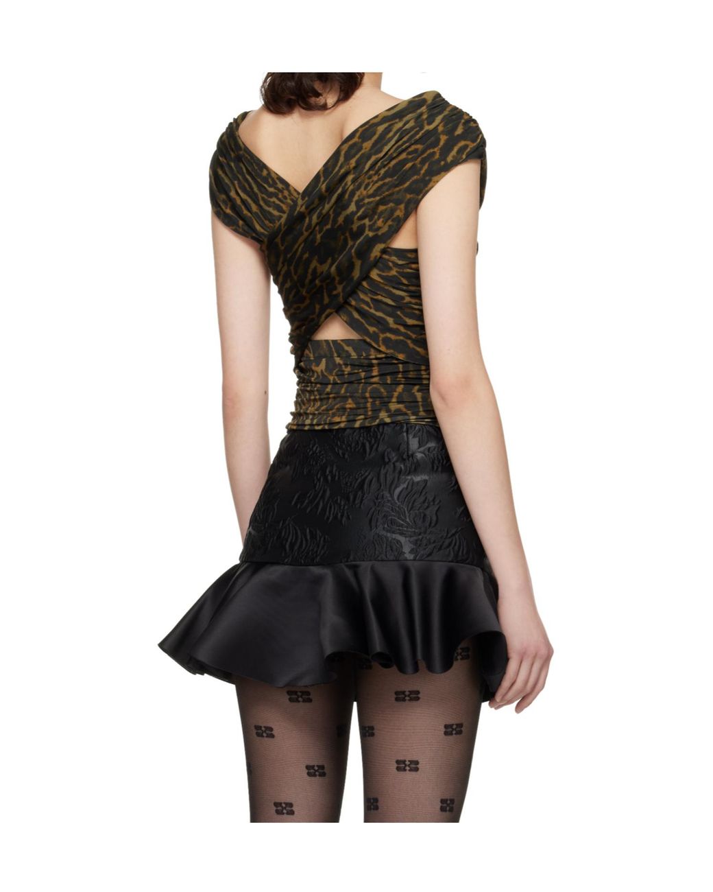 Ganni Green Printed Shiny Pleated Top