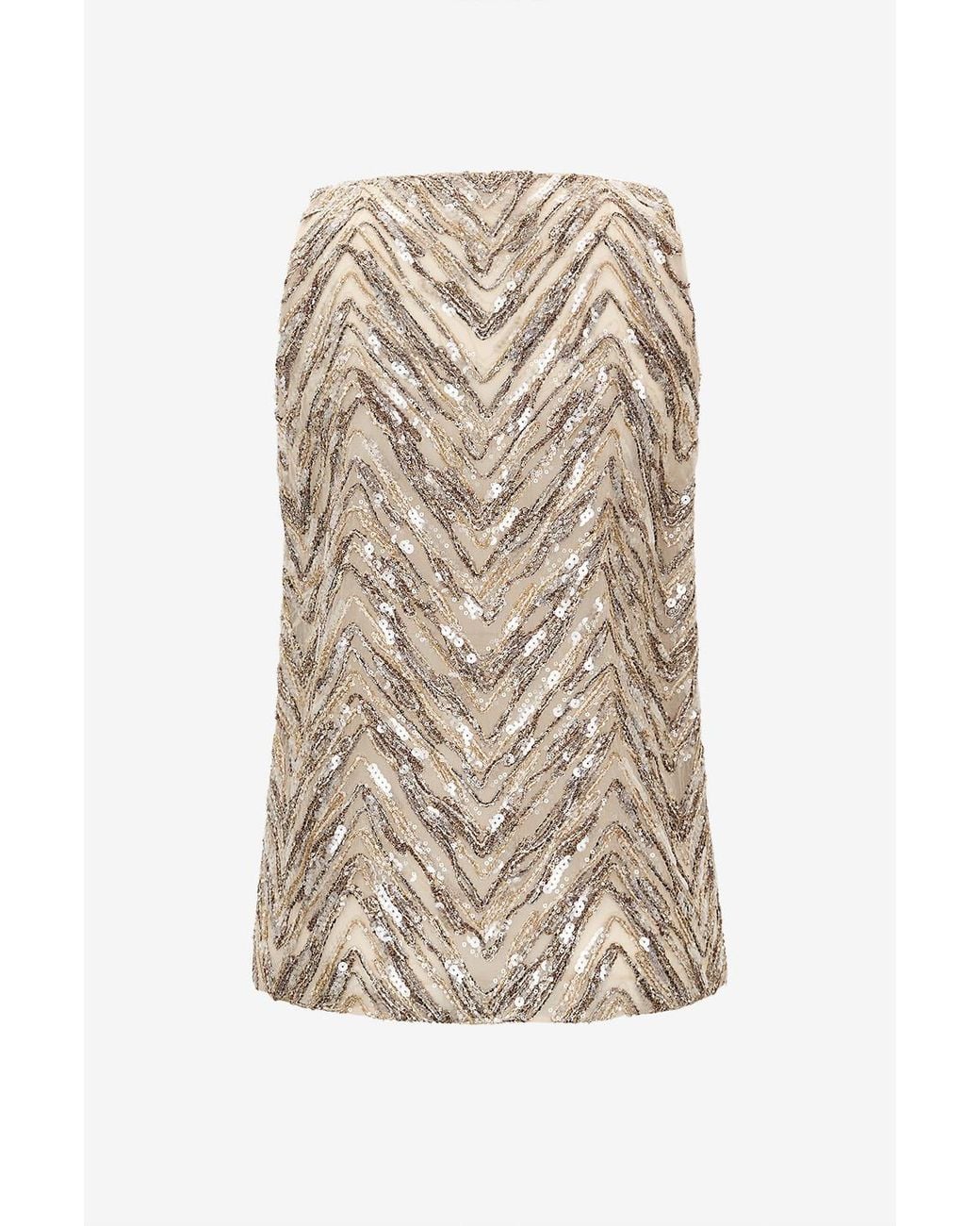 Brunello Cucinelli Natural Sequin-Embellished Chevron Top