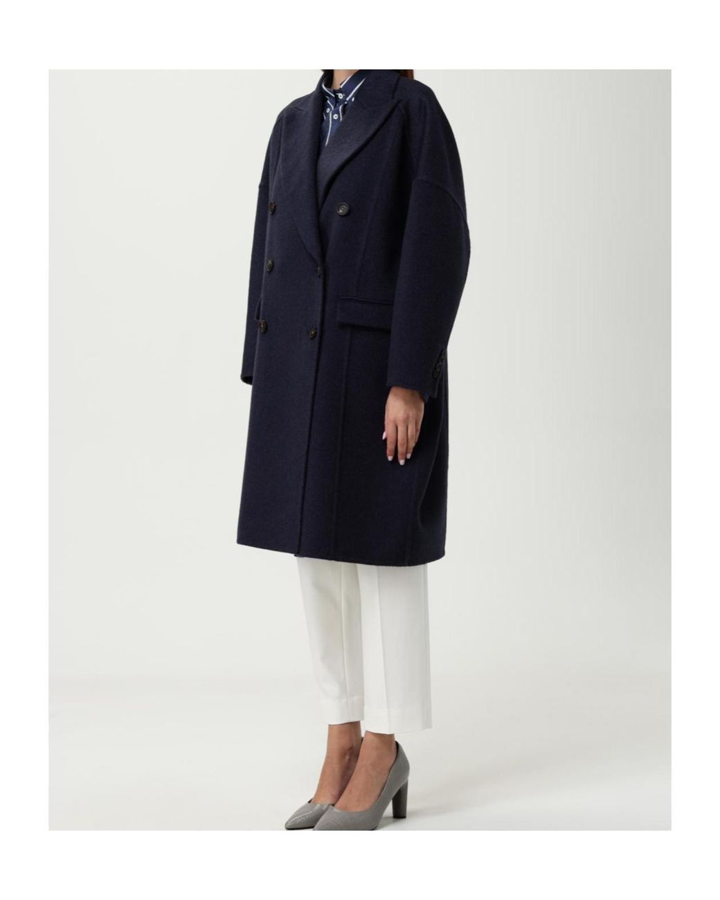 Brunello Cucinelli Blue Double-Breasted Cashmere Coat