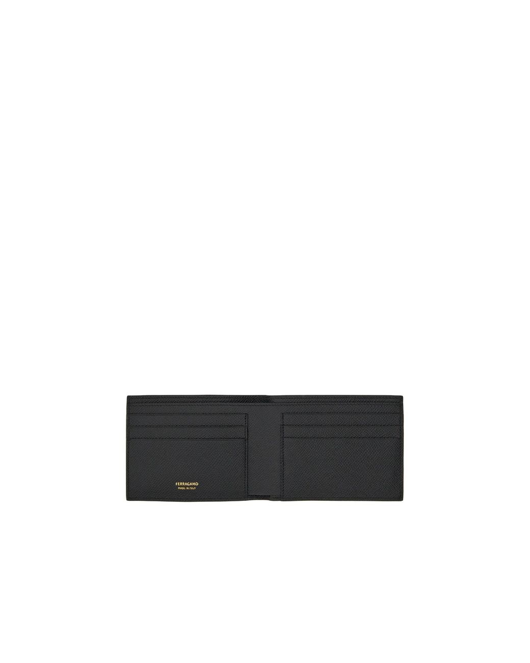 Ferragamo Black Gancini Bi-Fold Leather Wallet for men