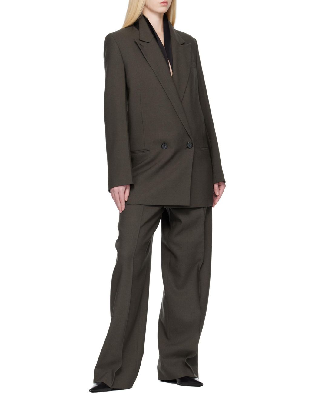 Totême Brown Totême Double-Breasted Peak-Lapel Blazer