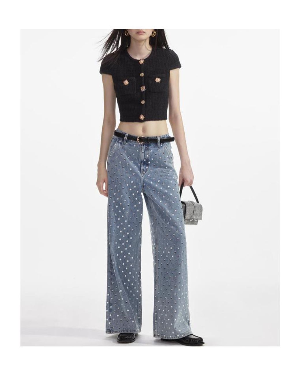 Self-Portrait Black Embellished Knitted Top
