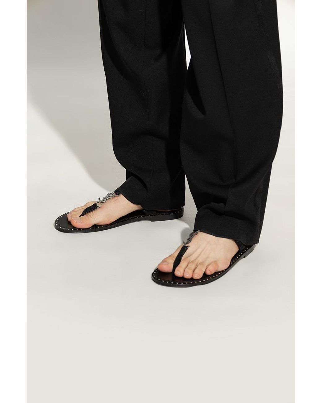 Saint Laurent Brown カサンドラ ロゴ プレート サンダル for men