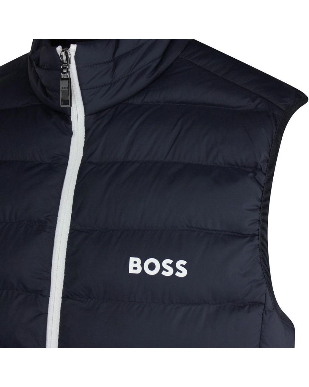 Boss Blue Water-Repellent Logo-Printed Zipped Gilet for men
