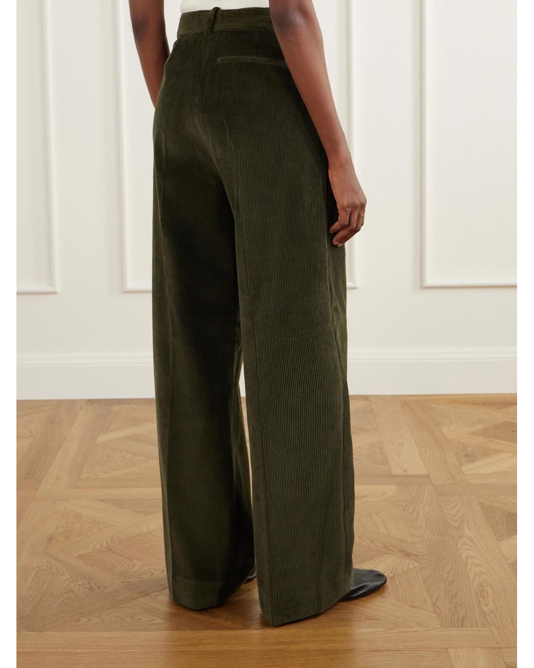 Rohe Green Ted Cotton-Corduroy Wide-Leg Pants