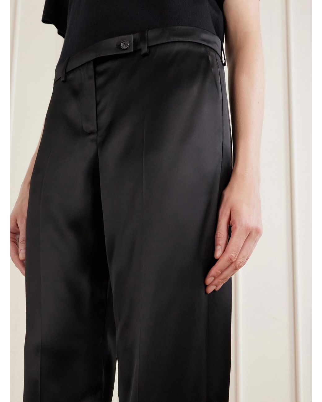 Khaite Black Satin Straight-Leg Pants
