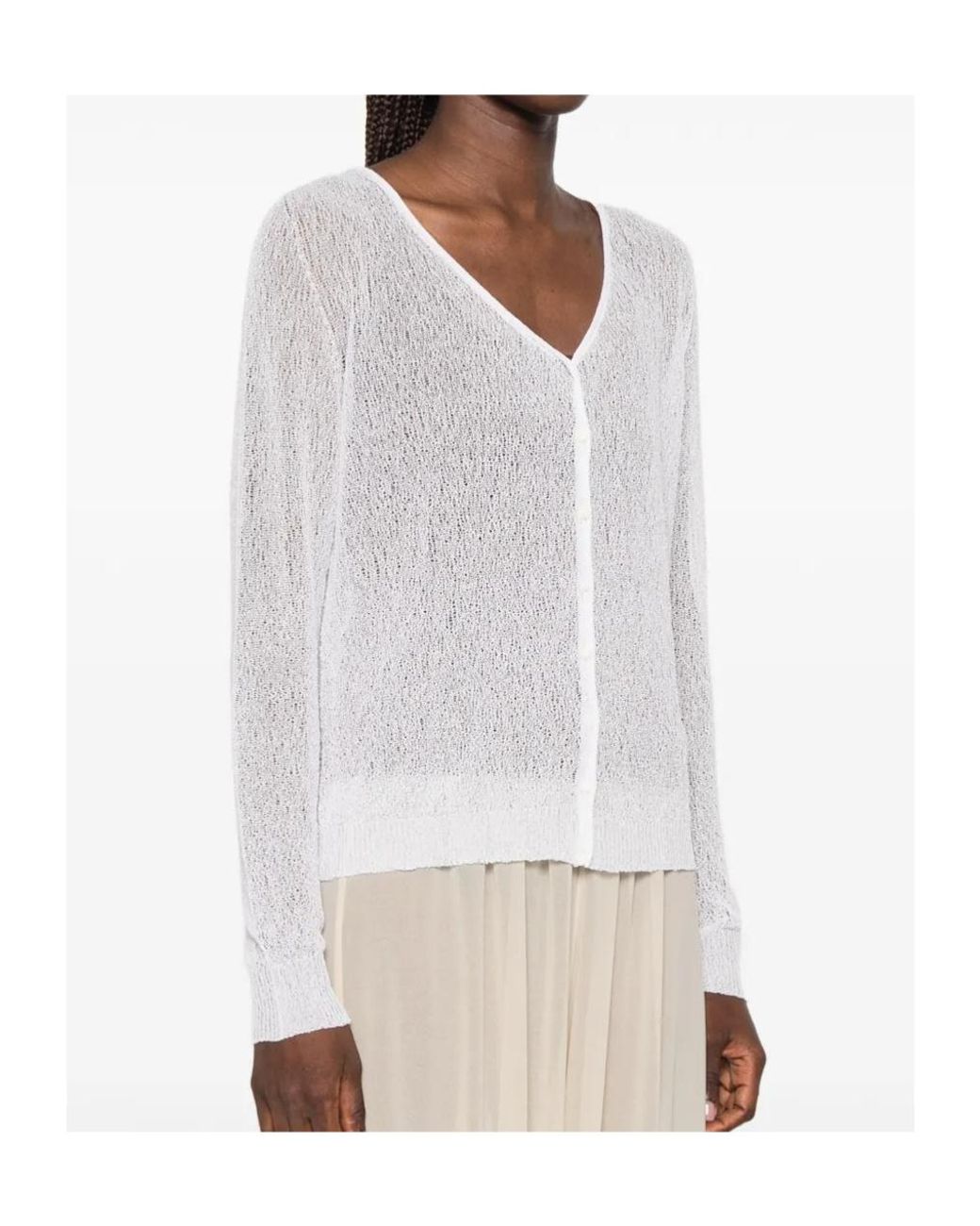 Roberto Collina White V-Neck Open-Knit Cardigan