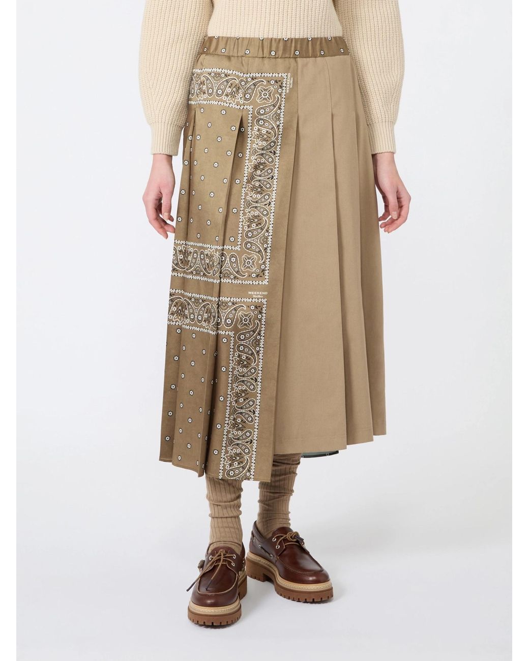 Weekend by Maxmara Natural Asymmetric Pleated Midi Skirt