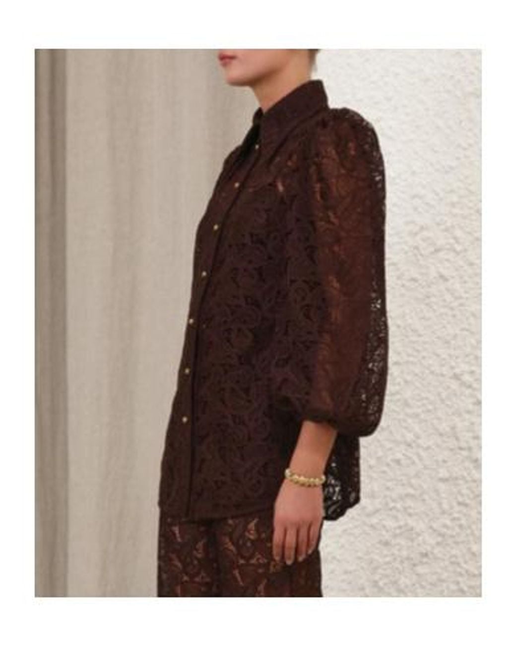 Zimmermann Brown Illustration Lace Blouse