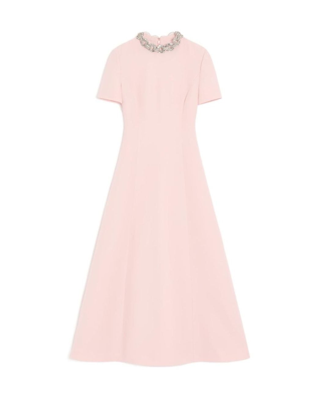 Valentino Pink Crepe Couture Embroidered Midi Dress