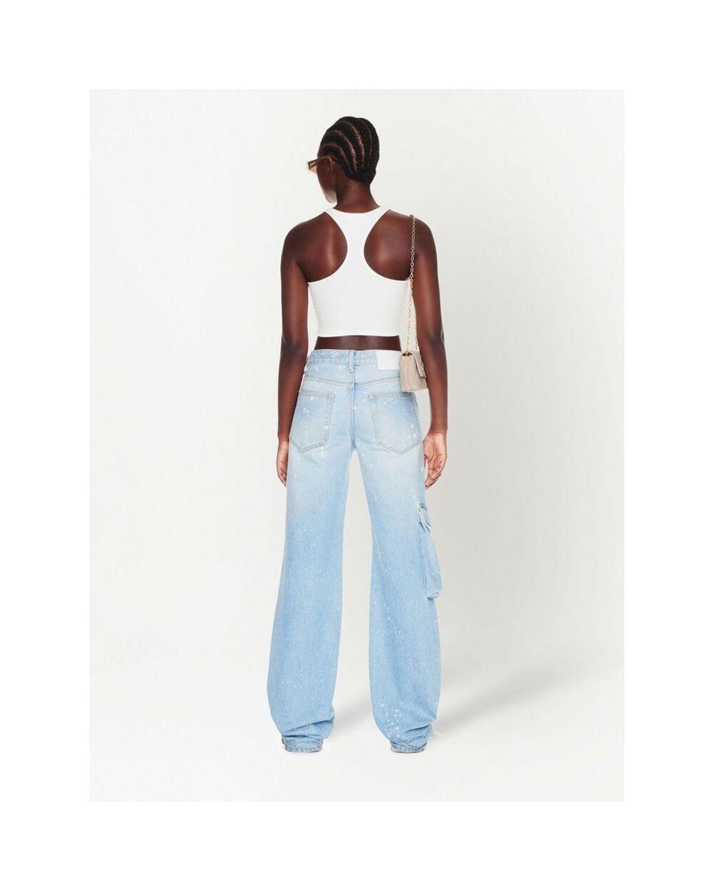 Off-White c/o Virgil Abloh Blue Toybox Painted Logo Patch Wide Leg Jeans