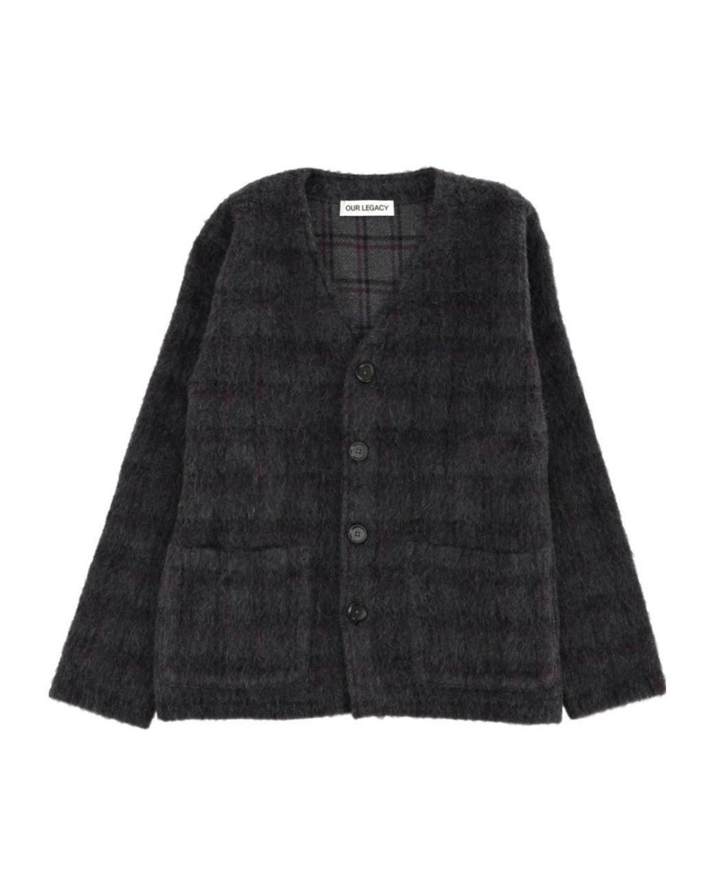 Our Legacy Black Checked Buttoned Cardigan for men