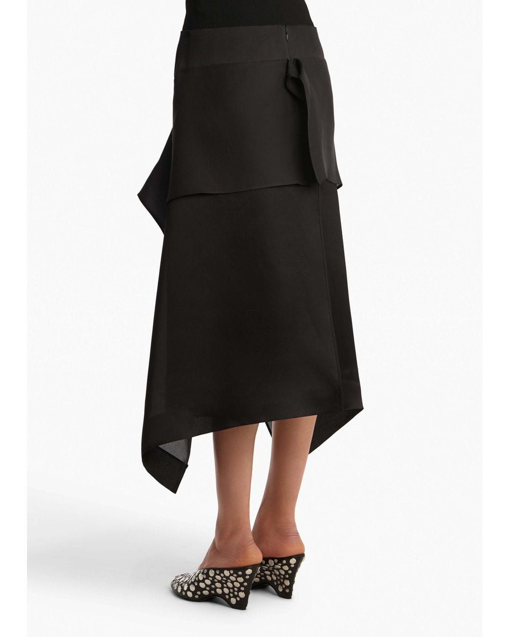 Khaite Black Nina Ruffled Silk Skirt