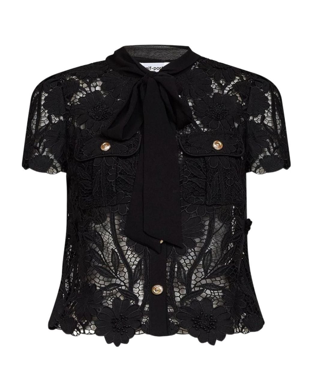 Self-Portrait Black Lace Tie Neck Top