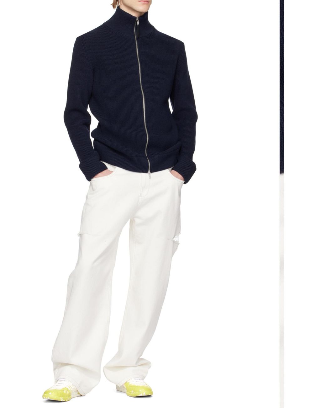 Maison Margiela Blue Malgione Zip-Up Knitted Sweater for men