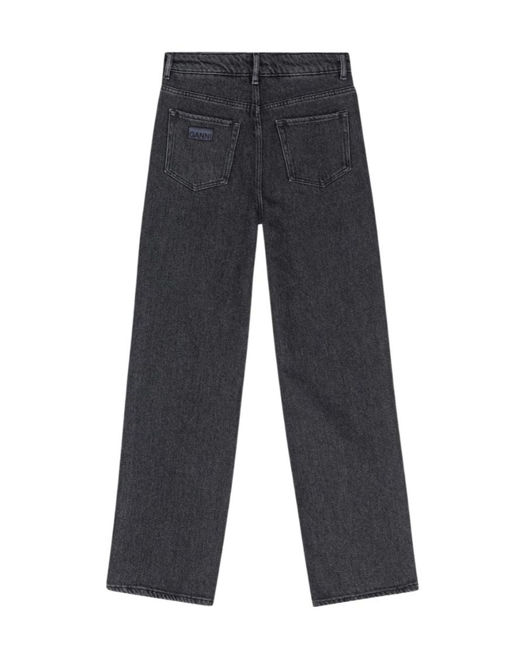 Ganni Blue Drawstring-Fastened Logo Patch Straight-Leg Jeans