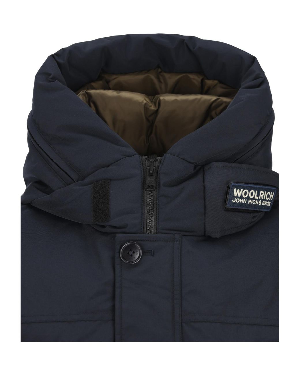 Woolrich Blue Logo Patch Hooded Coat for men