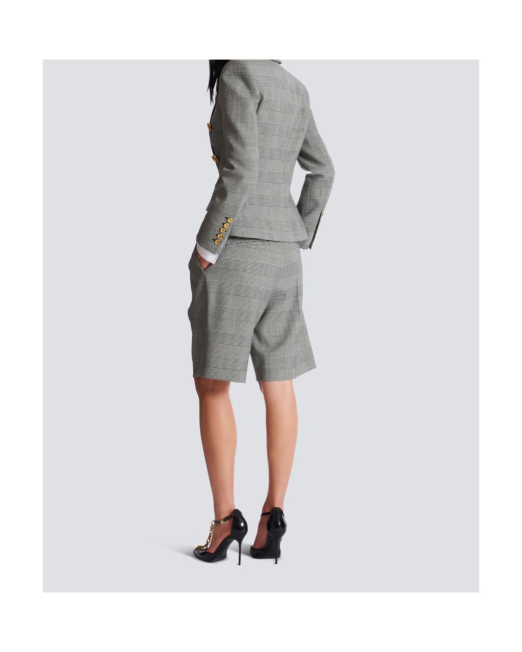 Balmain Gray Prince Of Wales Jacquard 6-Buttons Jacket
