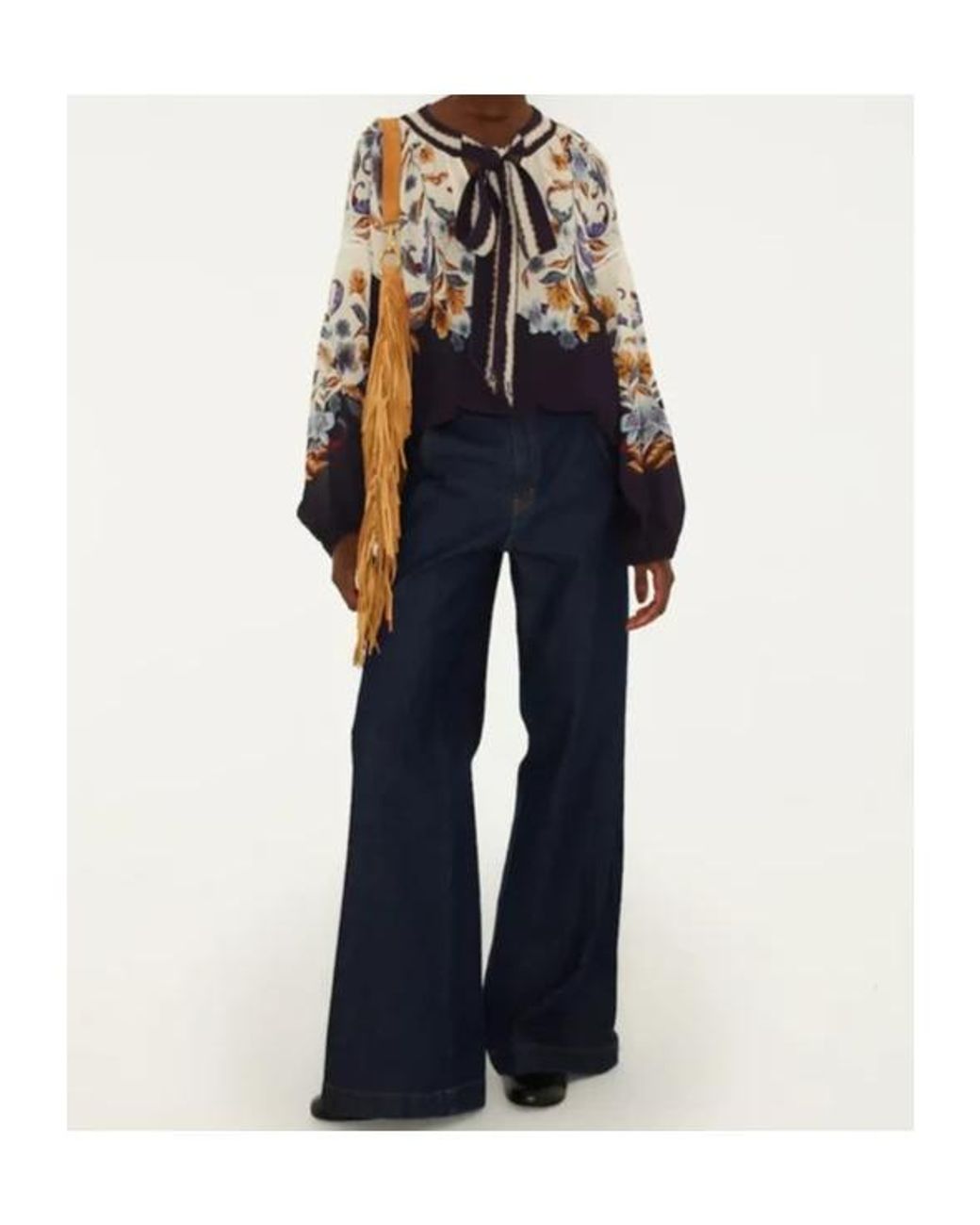 Farm Rio Blue Tie-Neck Printed Blouse