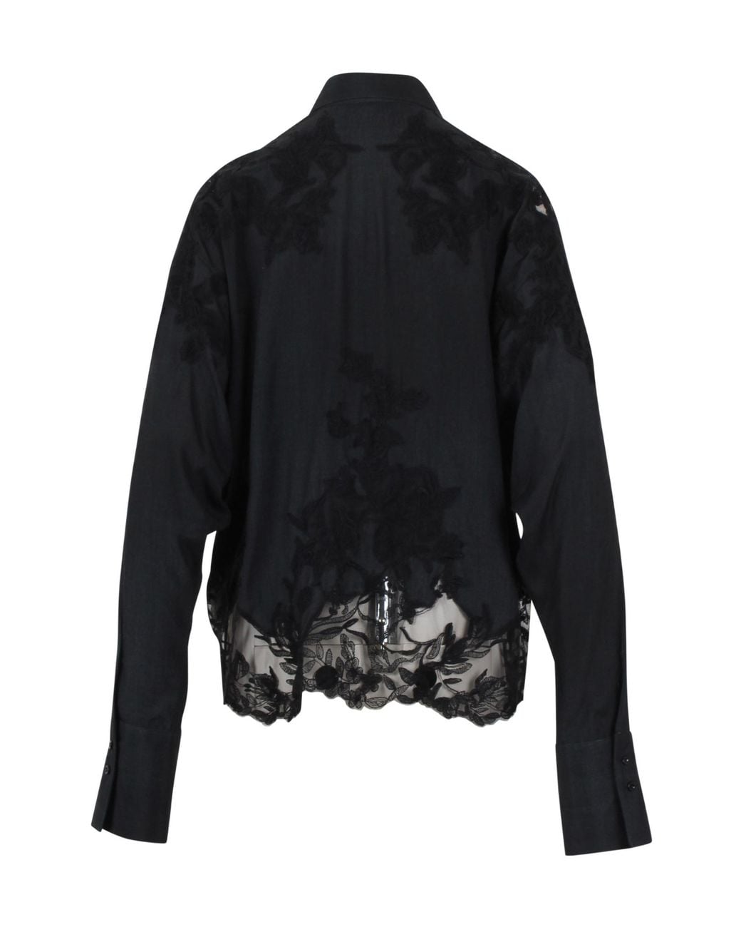 Ermanno Scervino Black Sheer Floral Embroidered Shirt