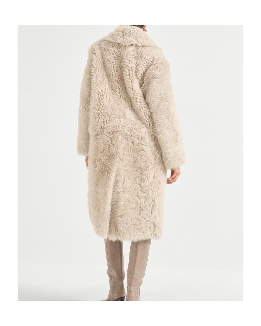 Brunello Cucinelli Natural Double-Breasted Shearling Coat