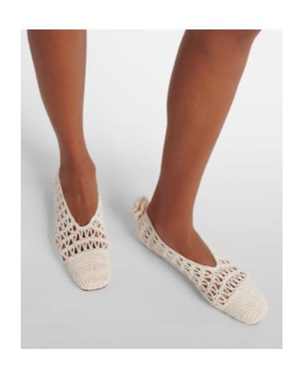 Magda Butrym White Floral-Appliqué Crochet Ballet Flats