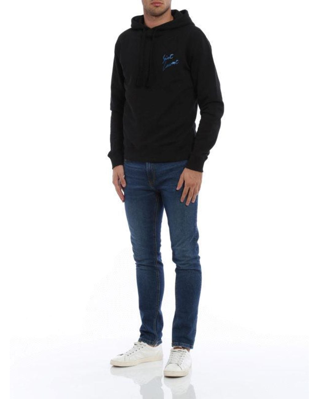 Saint Laurent Black Cotton Logo Hooded Sweater for men