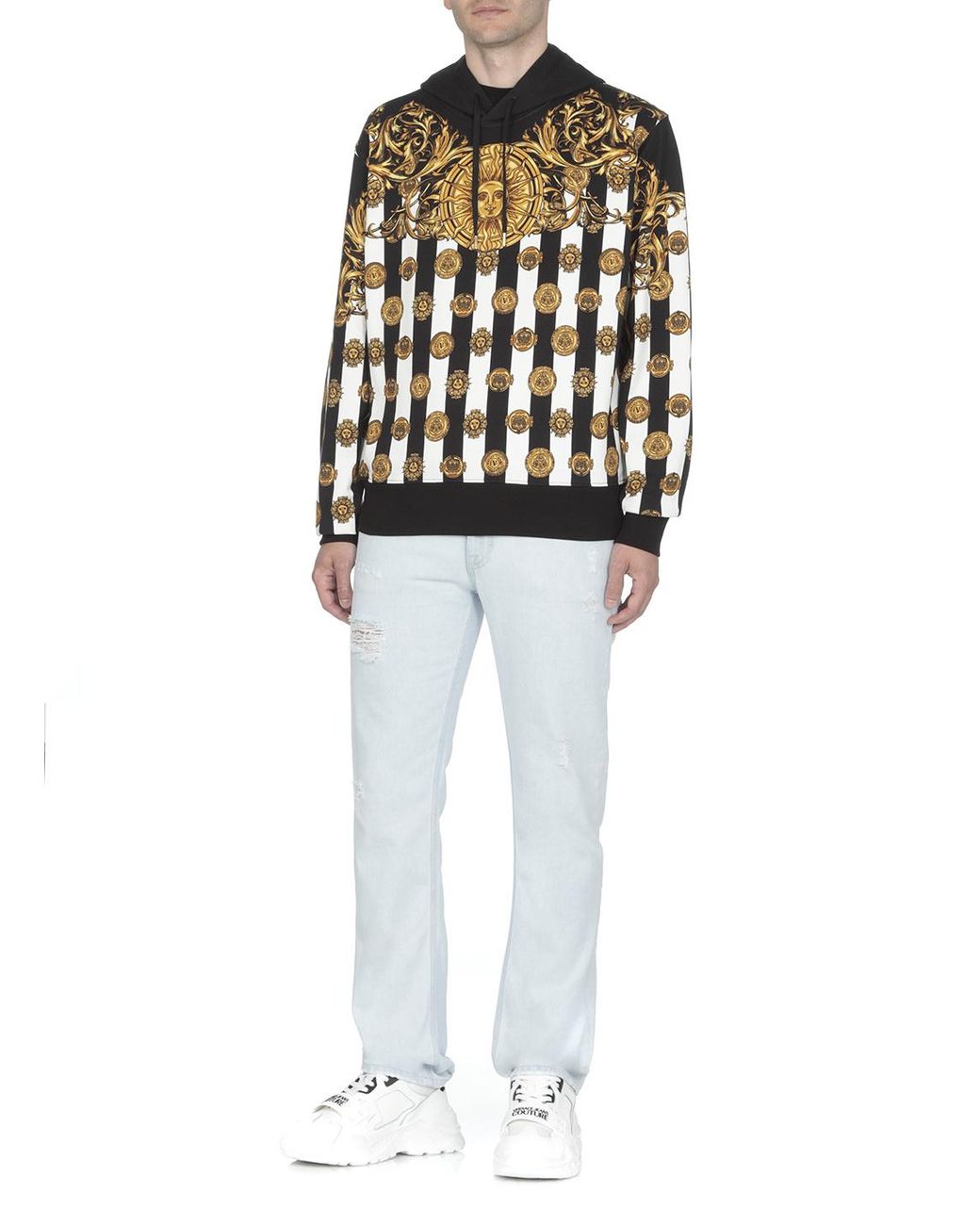 Versace Jeans Black V-Emblem Medusa-Print Fleece Hoodie for men