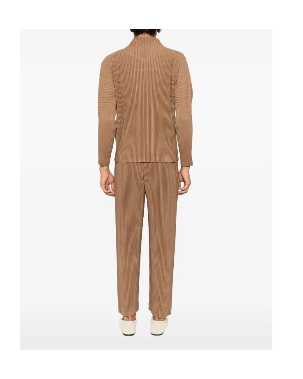 Homme Plissé Issey Miyake Brown Pleated High-Neck Jacket for men