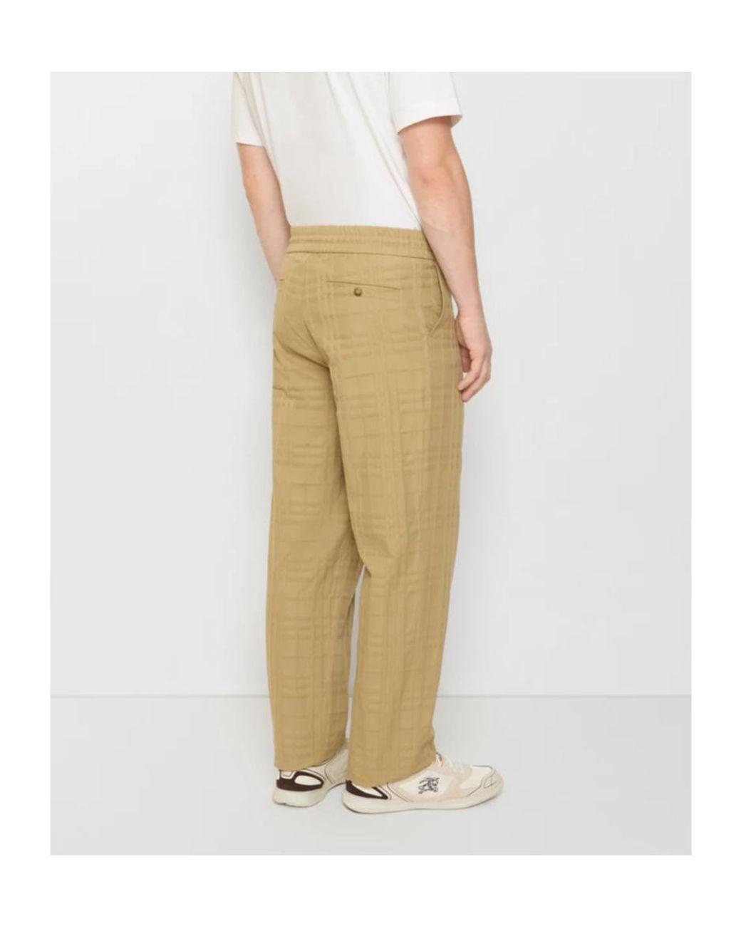 Burberry Natural Textured Check Cotton Trousers for men