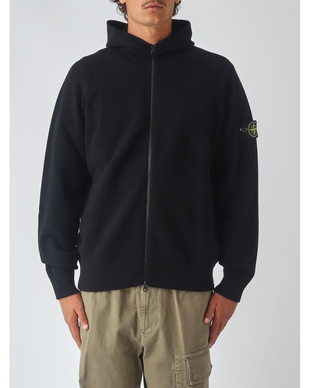 Stone Island Black Hooded Zip-Up Sweater for men