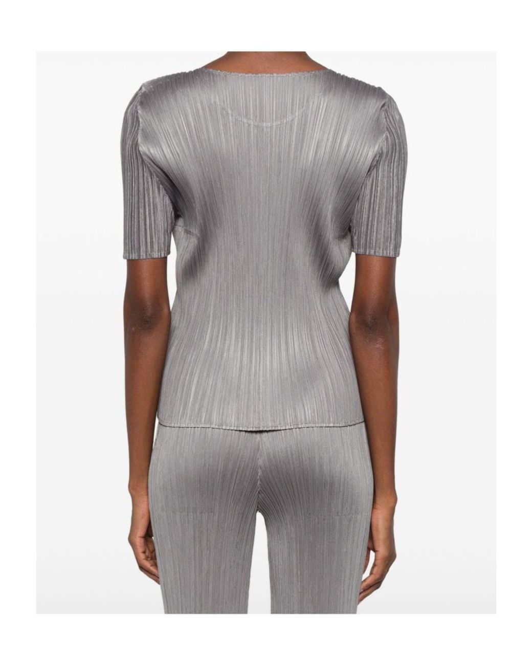 Pleats Please Issey Miyake Gray Pleated T-Shirt