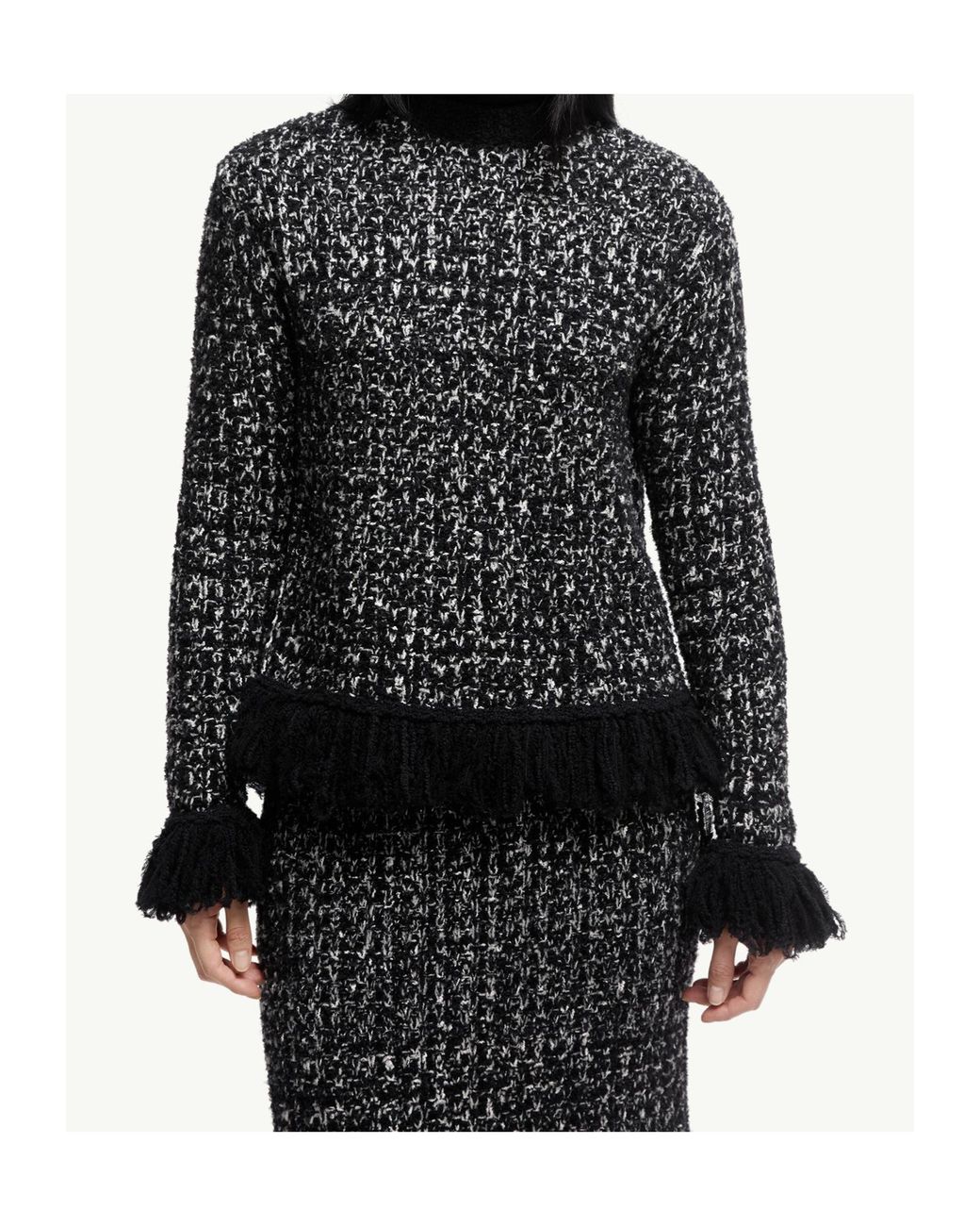 Moncler Black Fringe-Trim Wool Blend Sweater
