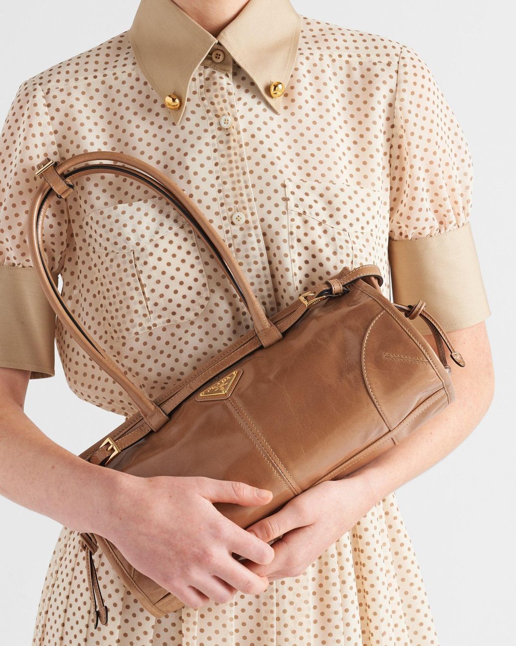 Prada Natural Triangle-Logo Tote Bag