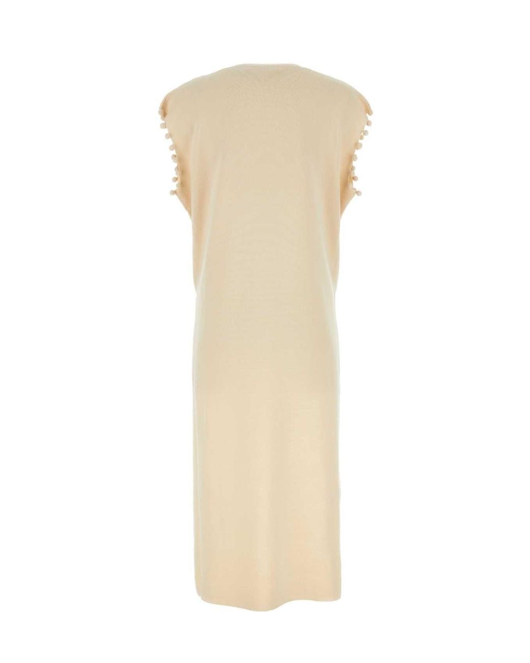 Max Mara Natural V-Neck Sleeveless Knitted Dress