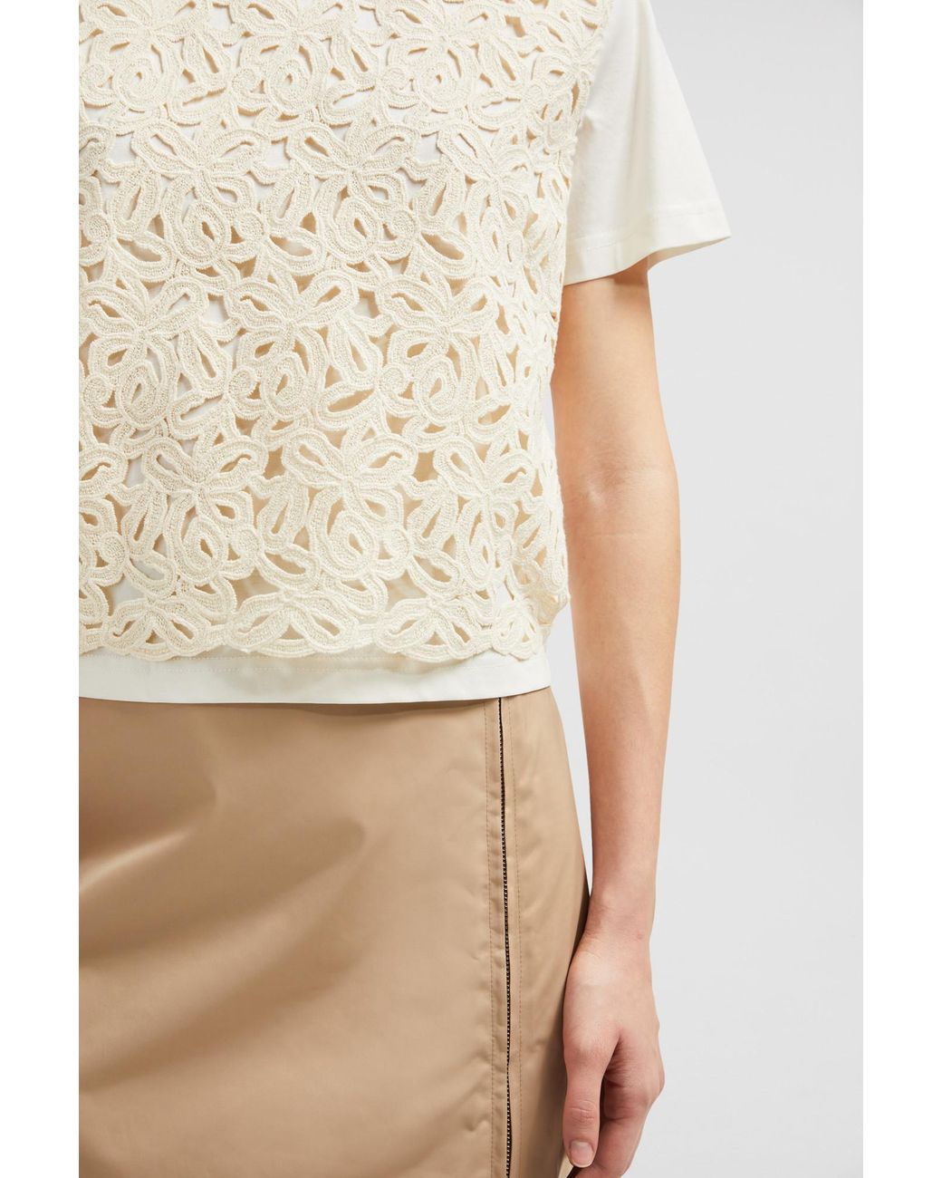 Moncler White Macramé Crewneck T-Shirt