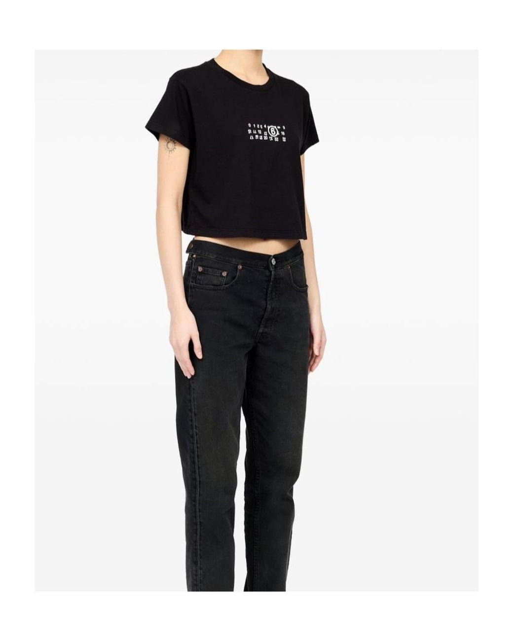 MM6 by Maison Margiela Black Cropped Logo T-Shirt