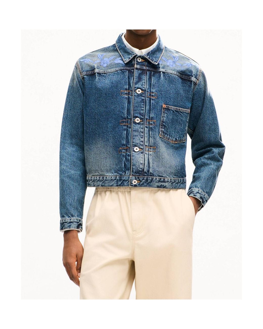 KENZO Blue Wildflower' Cropped Pleated Trucker Jacket for men