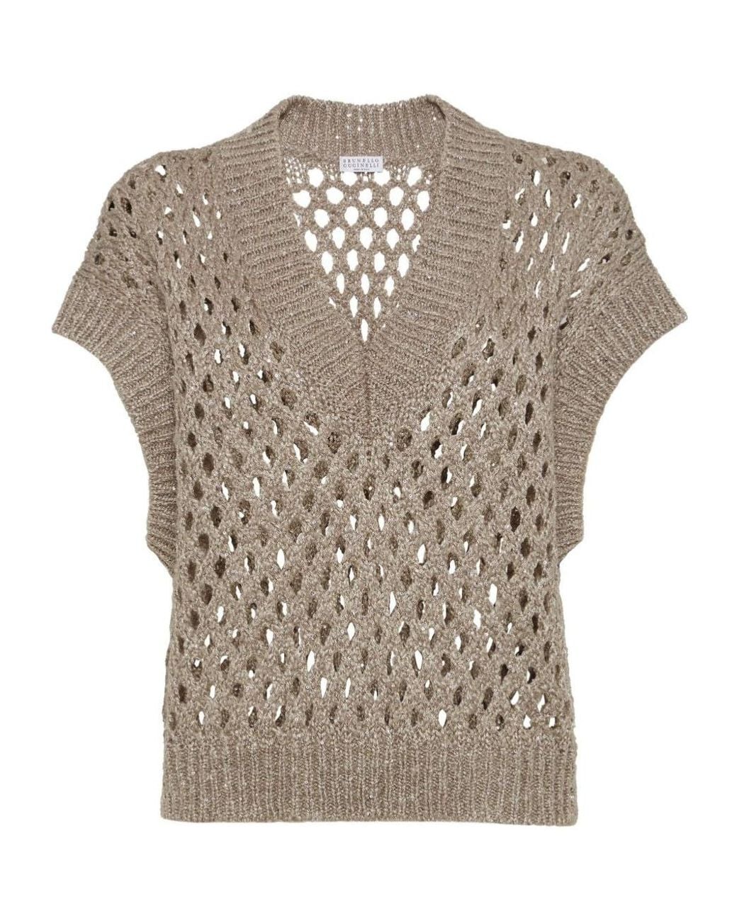 Brunello Cucinelli Gray Open-Knit Sleeveless Top