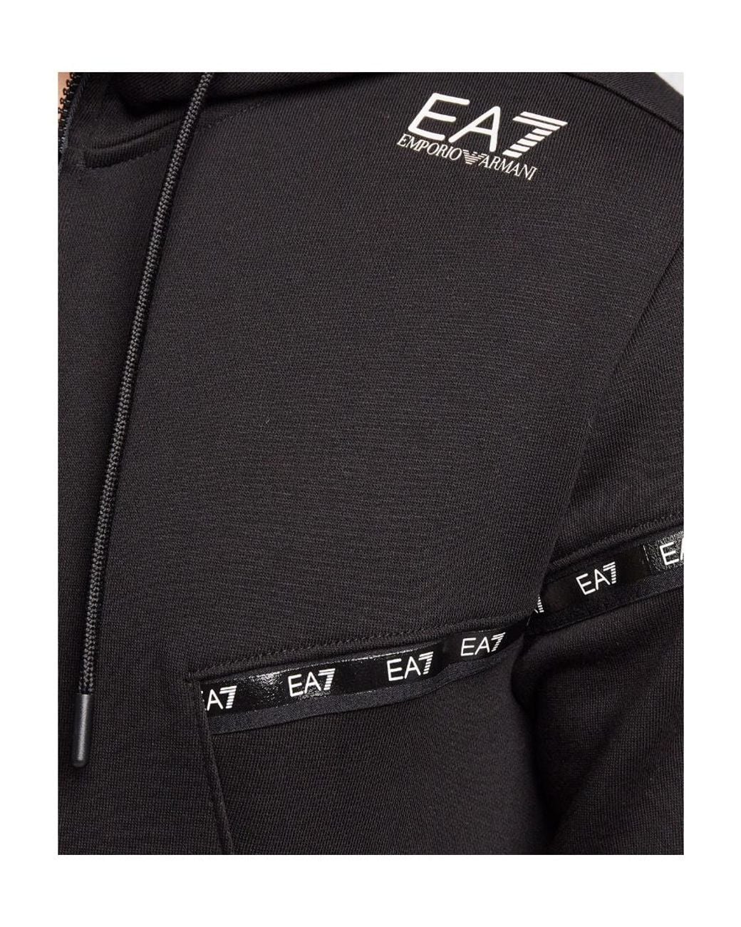 EA7 Black Half-Zip Logo Hooded Sweatshirt for men