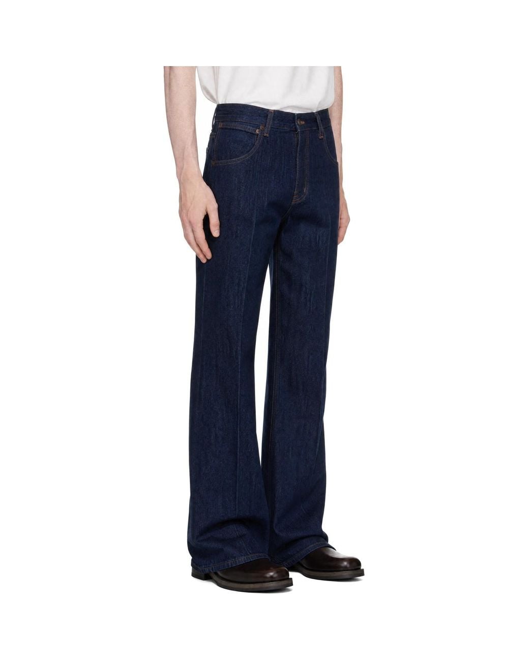 TONYWACK Blue Flared Contrast-Stitch Jeans for men