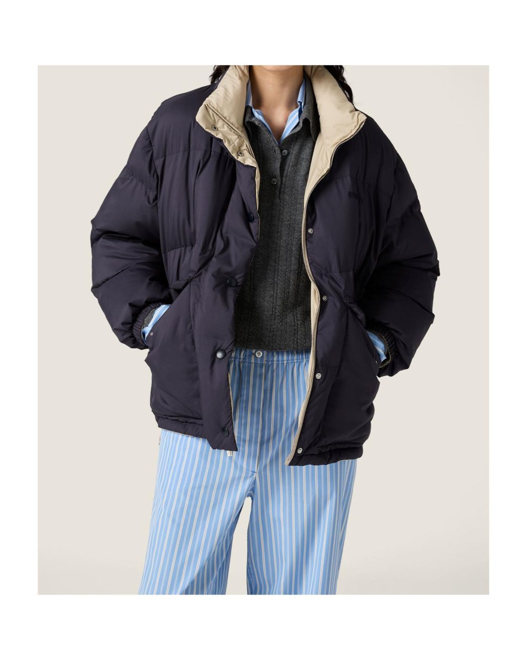 Miu Miu Blue Reversible Technical Pongé Down Jacket