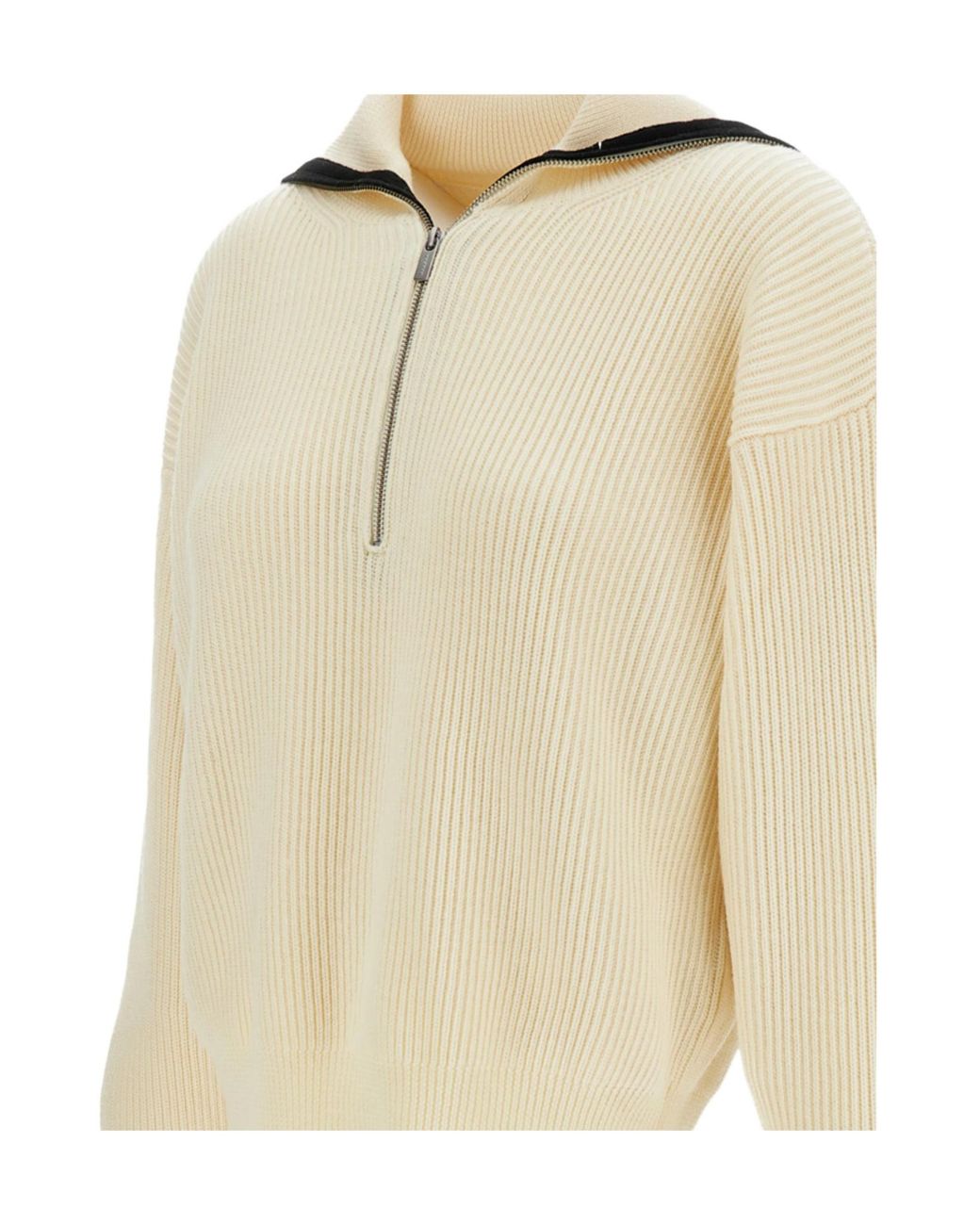 Barena White Half Zip Rib Knit Sweater