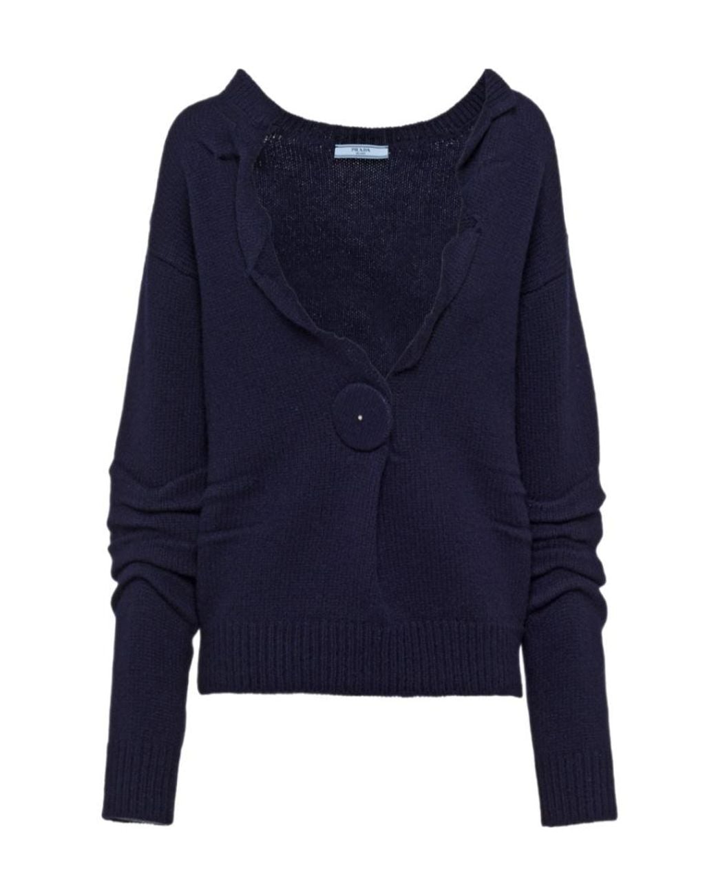 Prada Blue Buttoned V-Neck Jumper