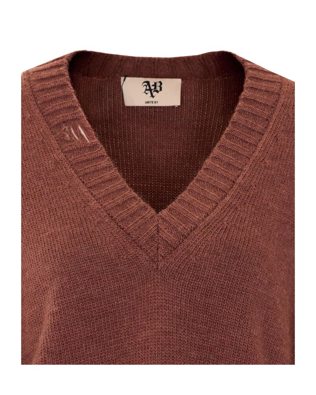 Aniye By Brown Tina Distressed V-Neck Knitted Sweater