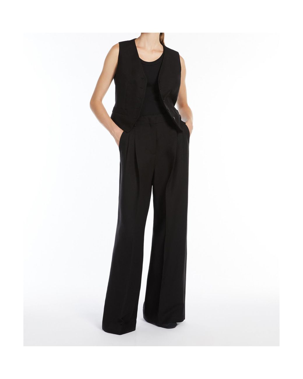 Weekend by Maxmara Black Viscose And Linen Wide Trousers
