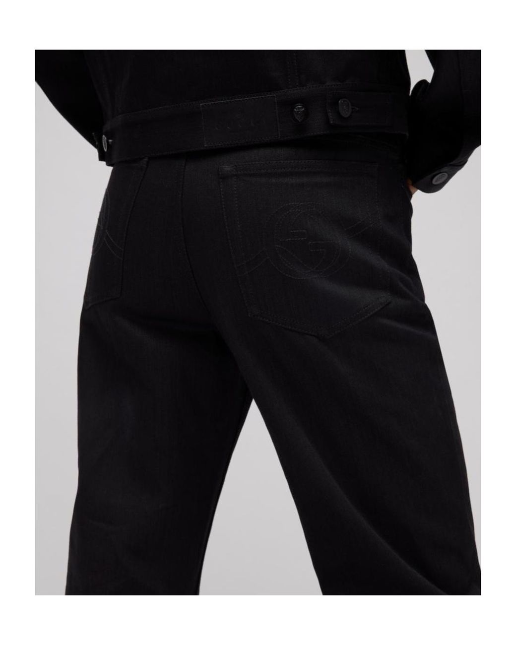 Gucci Black Cotton Denim Pants With Embroidery for men
