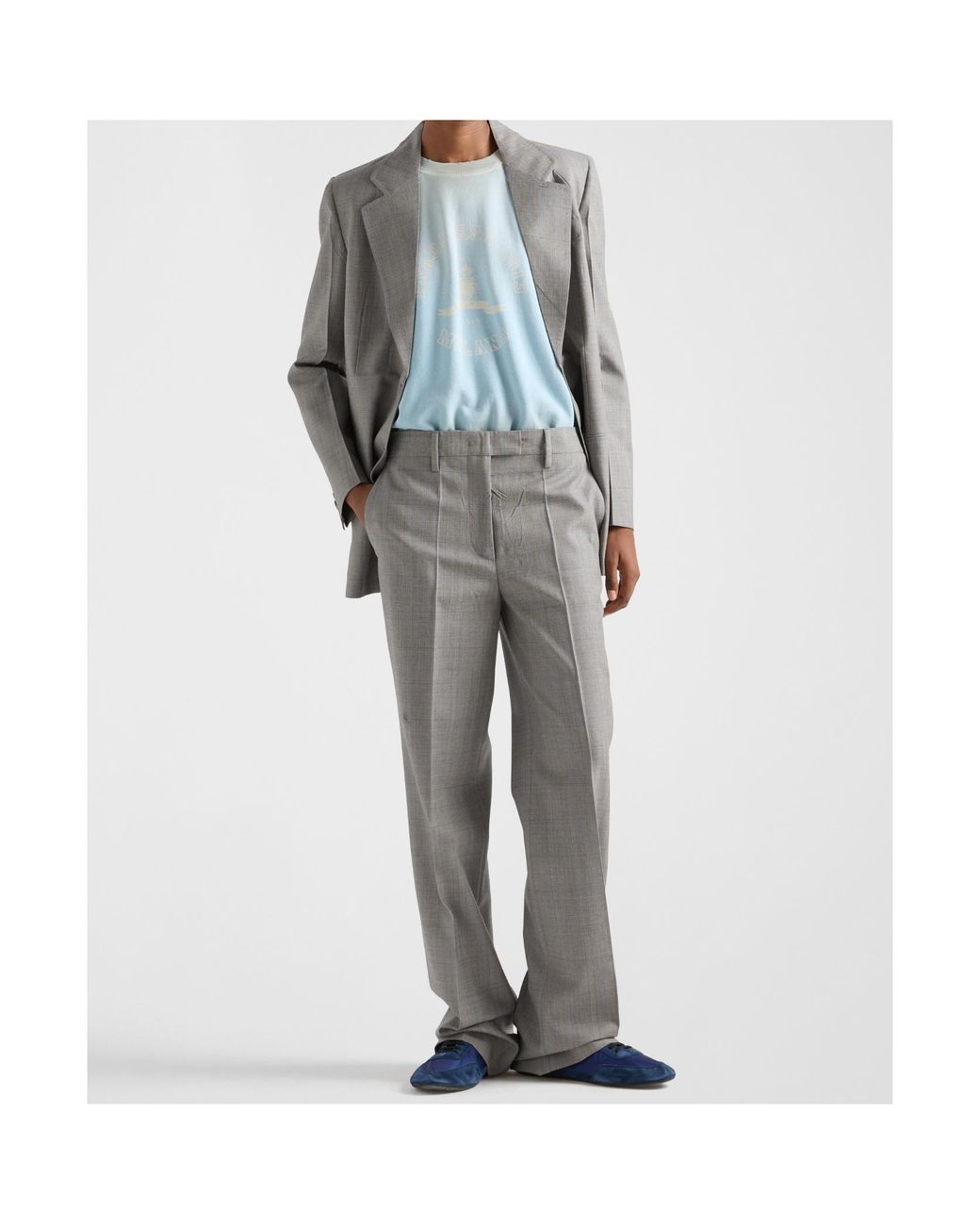 Prada Blue Logo Printed Crewneck Sweatshirt