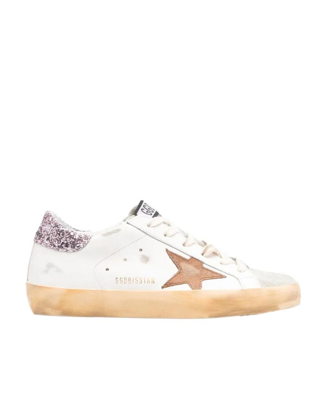 Golden Goose Deluxe Brand White Super-Star With A Tan Star And Glitter Heel Tab