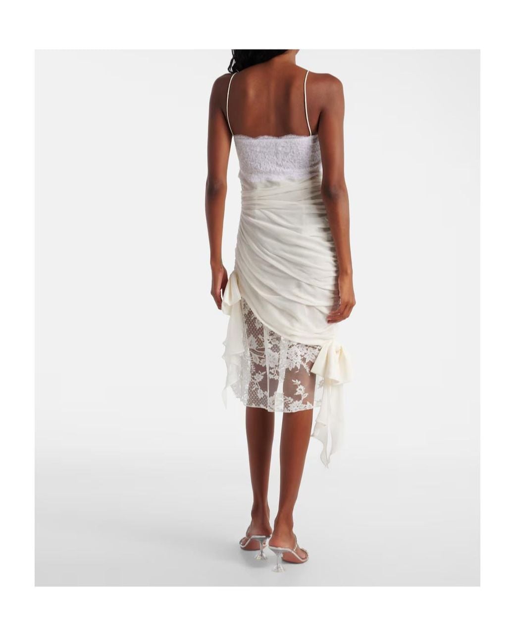Alessandra Rich White Lace-Trimmed Silk Georgette Midi Dress